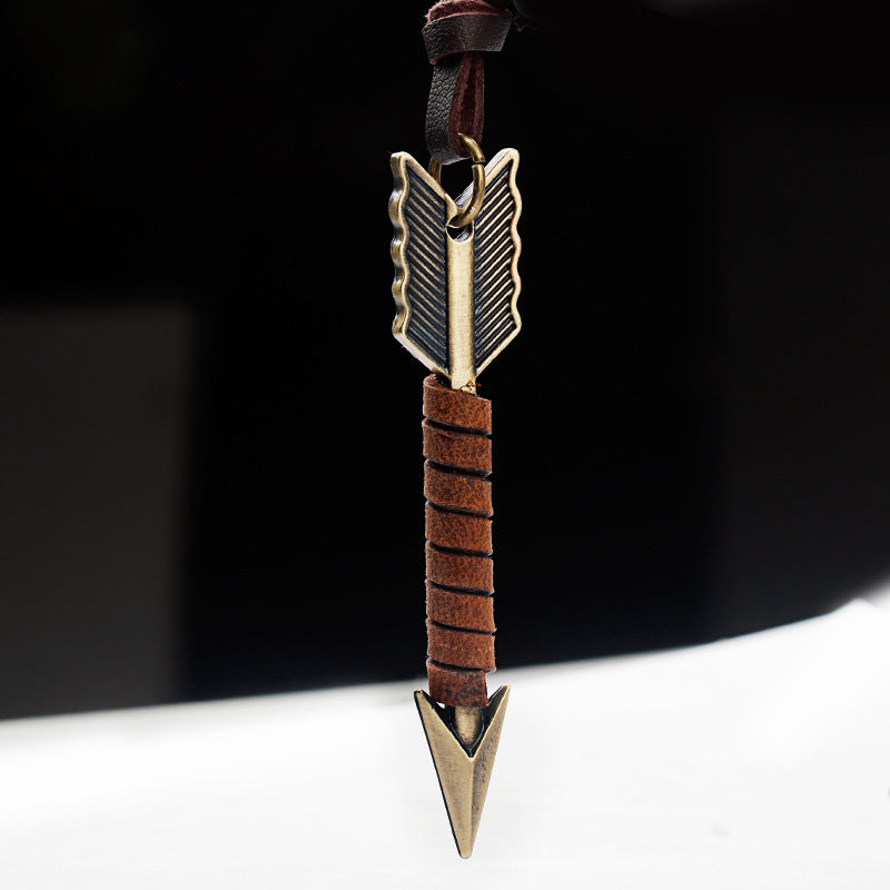 Wholesale Alloy Vintage Leather Rope Feather Arrow Sweater Necklace